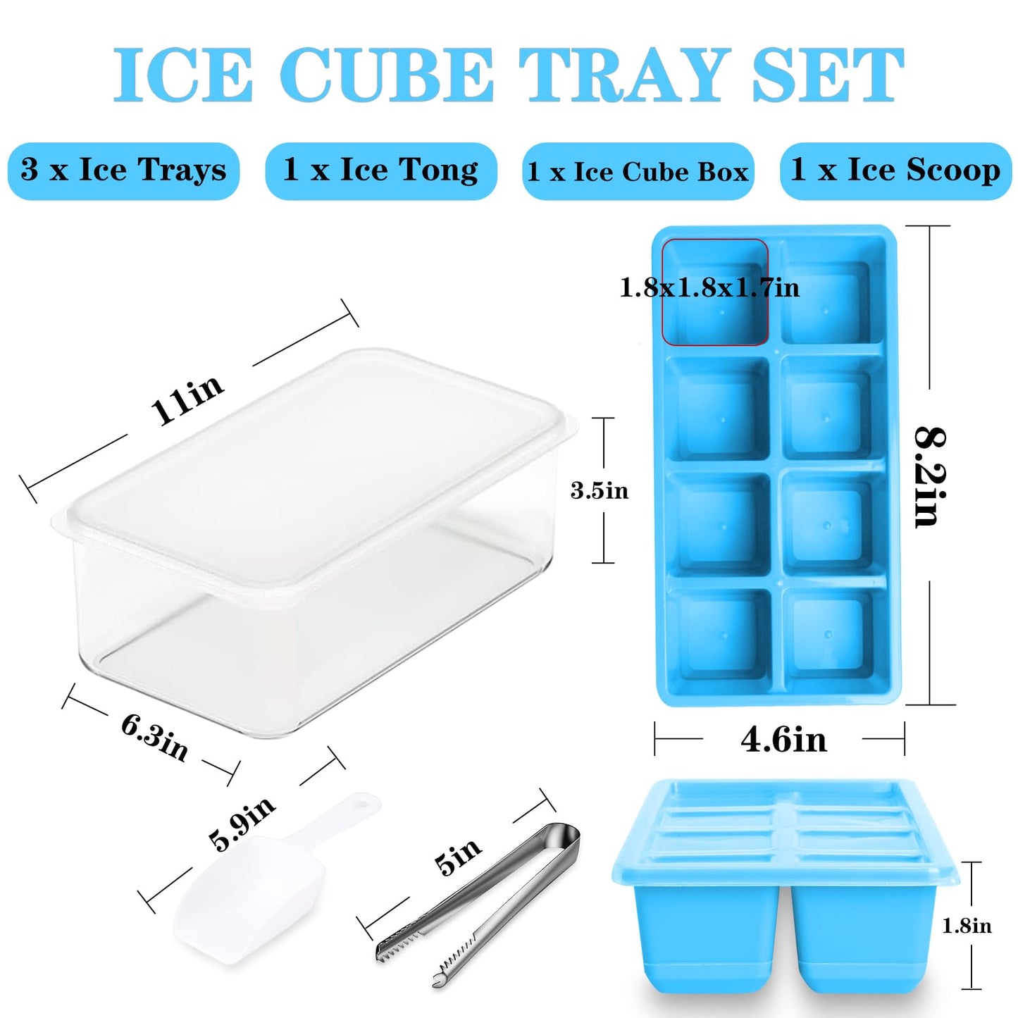 Ice Trays for Freezer with Lid and Bin, JRISBO 6 Pack Silicone Ice Cube Tray Storage Iced Bucket Kits, Stackable & Leak Proof Large Ice Cube Molds for Cocktail, Whiskey, Soup, Baby Food