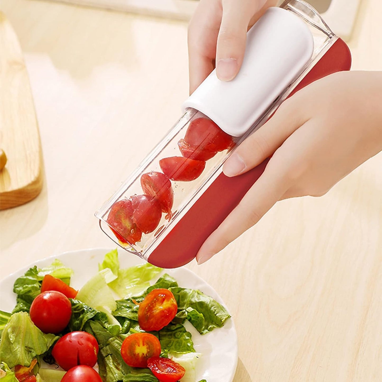 Tomato Slicer - Multi-Function Grape Cutter & Small Fruit Slicer | Green Kitchen Accessory
