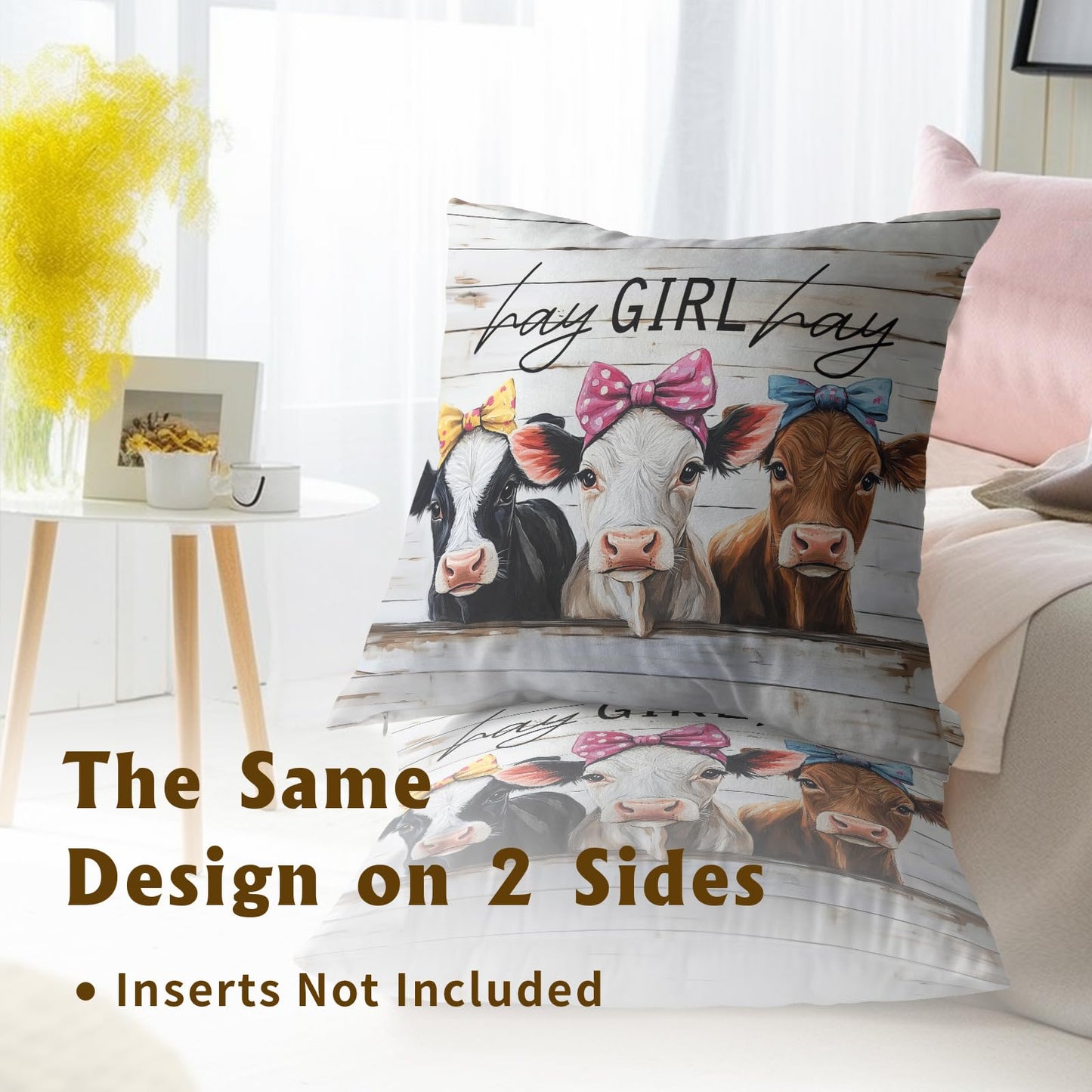 Giwawa Farmhouse Cow Throw Pillow Covers 18x18 Inch Hay Girl Hay Decorative Pillowcase Set of 2 Couch Cushion Covers for Home Living Room Patio