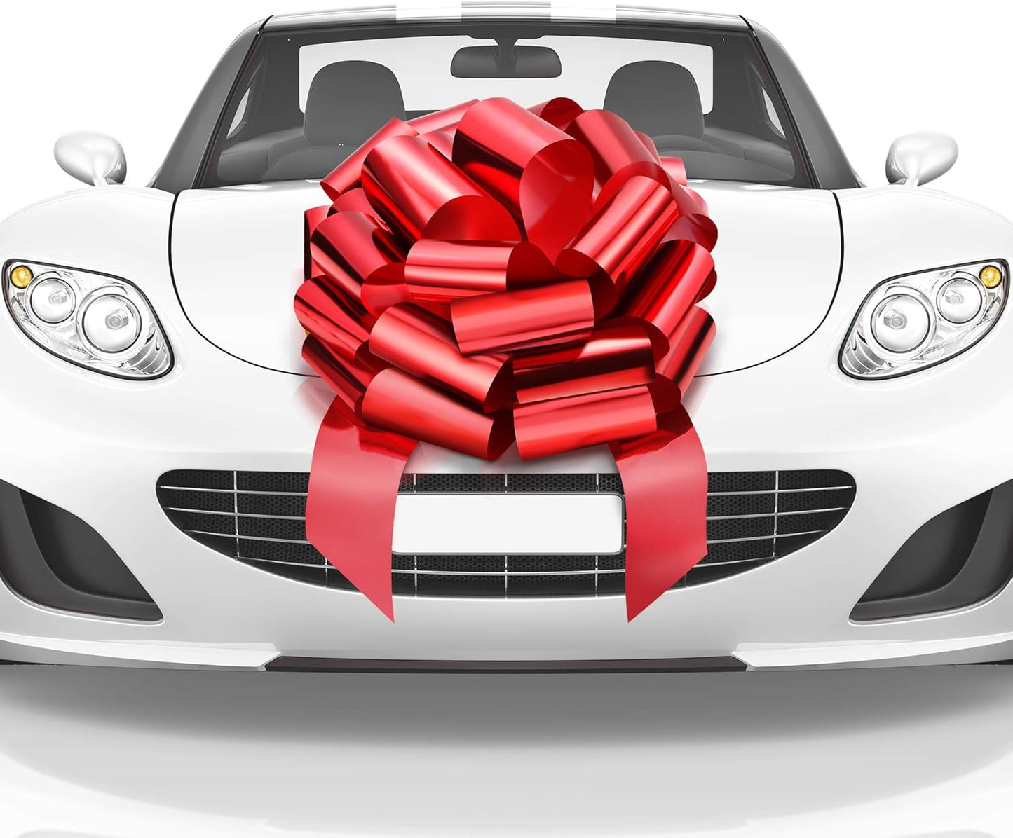 Mata1-USA Huge Shiny Red Car Bow | 18-Inch Gift Wrapping Bow for Large Decorations - 20 Loops & 4 Stickers