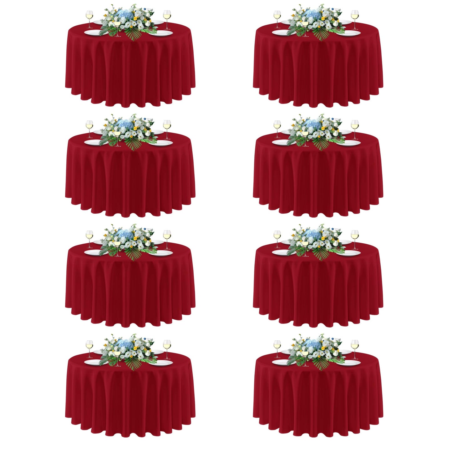 sancua Christmas Red Round Tablecloth 108 Inch Diameter, 8 Pack - Circle Polyester Fabric Table Cloth for Wedding Party Reception Banquet Birthday, Washable Formal Table Cover (Fit 42-96 Inch Tables)
