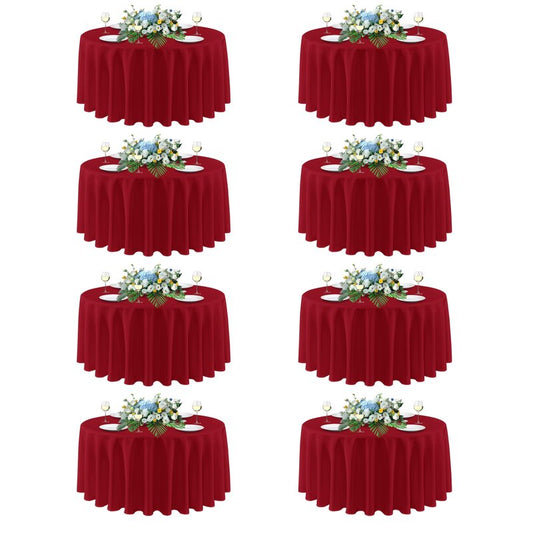 sancua Christmas Red Round Tablecloth 108 Inch Diameter, 8 Pack - Circle Polyester Fabric Table Cloth for Wedding Party Reception Banquet Birthday, Washable Formal Table Cover (Fit 42-96 Inch Tables)