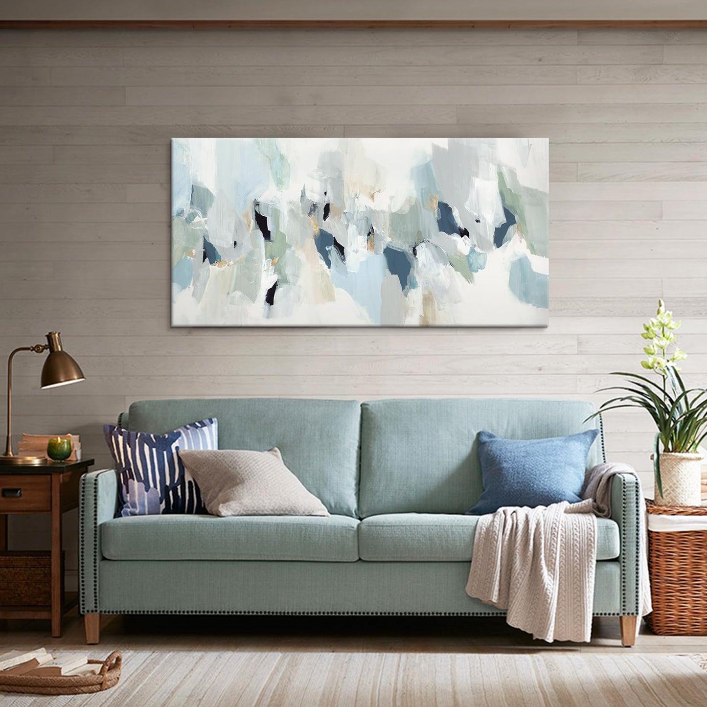 7Fisionart Navy Blue Canvas Wall Art for Living Room Grey Abstract Paintings Picture Large Framed Artwork for Bedroom Office Wal Decor Ready to Hang 40" x 20"