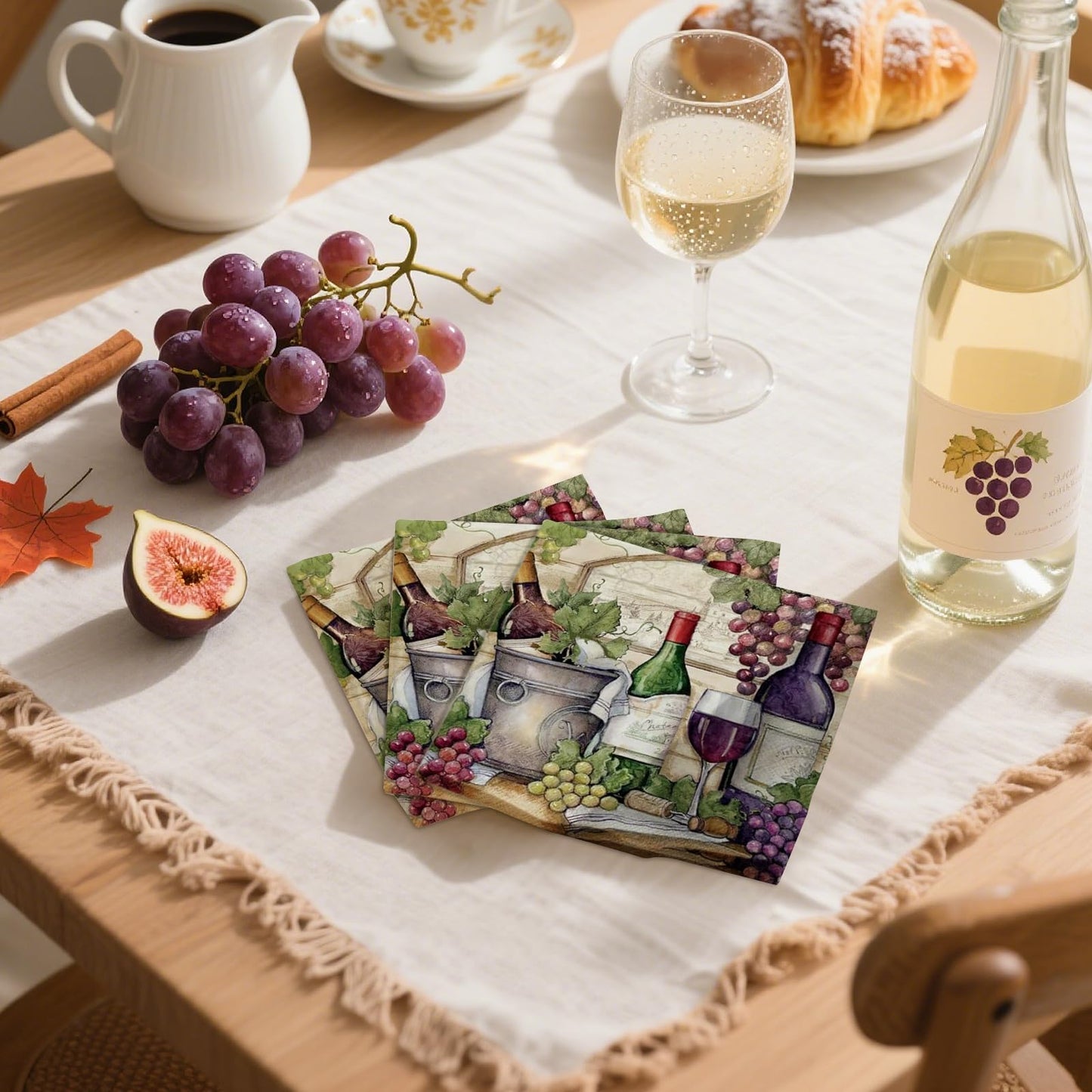JarThenaAMCS 100Pcs Paper Napkins Vintage Red Wine Glass Disposable Luncheon Napkin Grapes Vineyard Dessert Dinner Hand Napkin for Drinks Theme Party Supplies
