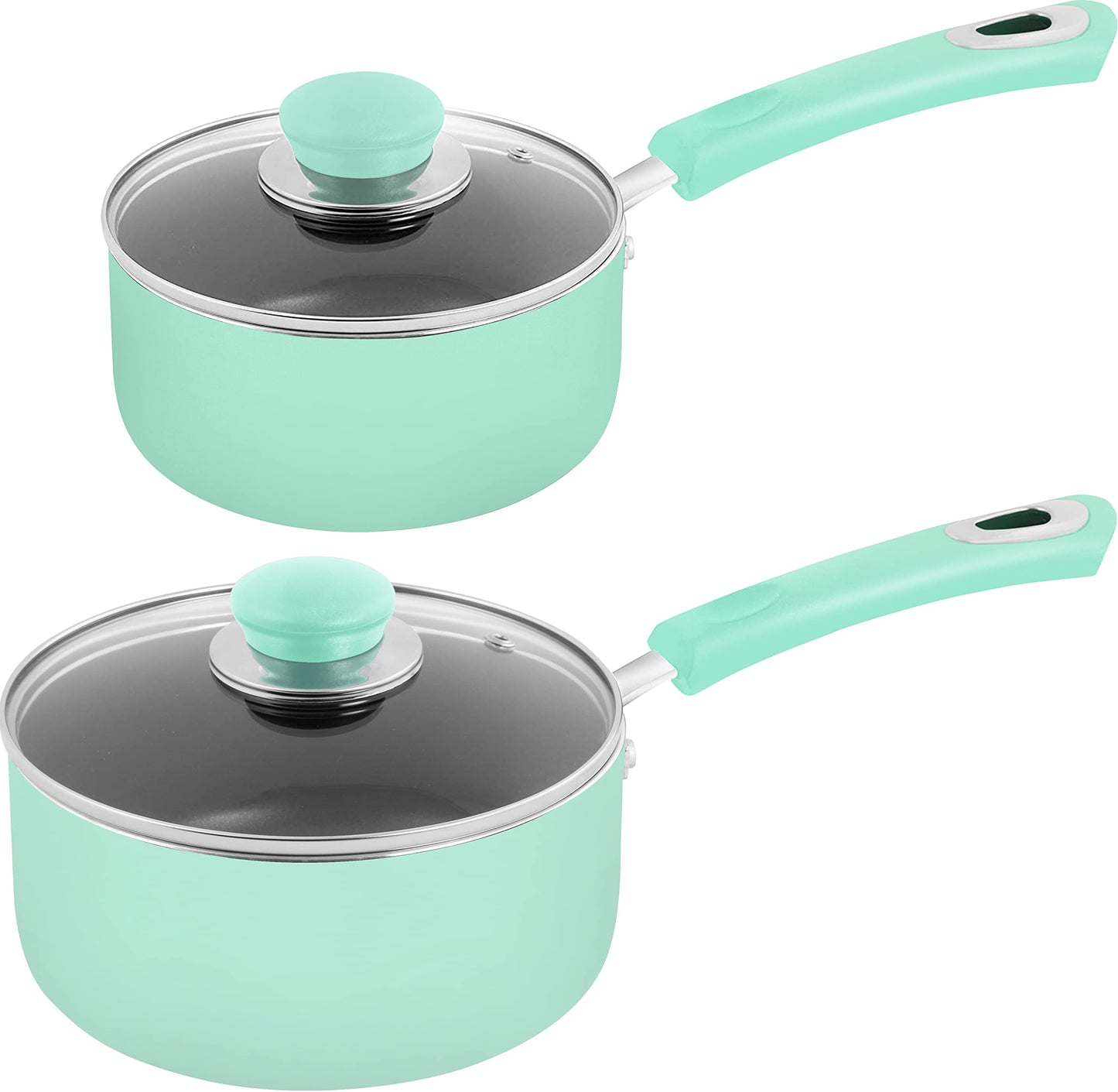 Utopia Kitchen Nonstick Stock Pot Saucepan Set with Lids, 1 Quart and 2 Quarts Multipurpose Stock Pots Set for Home, Kitchen or Restaurant, Purple & Black