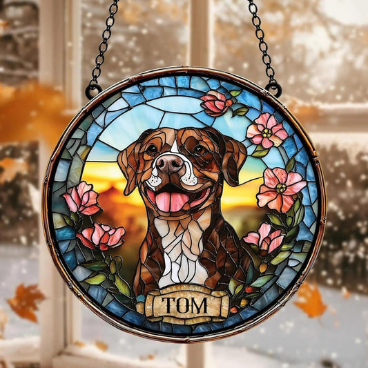Skiennix Custom Dog Portrait Stained Glass Light Catcher - Personalized Pet Memorial Gift | Unique Sympathy Keepsake