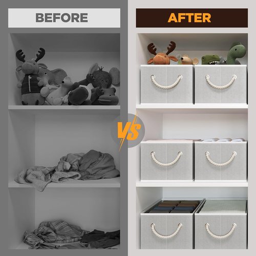 Closet Storage Bins by [Brand Name] - Collapsible Organizers for Linen Closet | Gray, 4-Pack