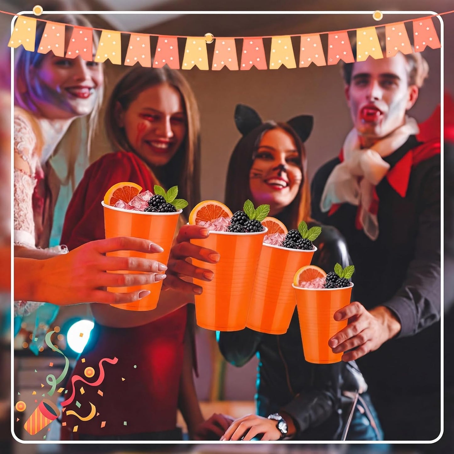 Skiennix 12oz Orange Plastic Cups - 150 Pcs Bulk Disposable Party Supplies for Celebrations