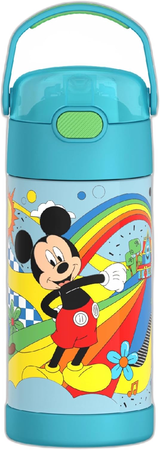 THERMOS FUNTAINER Water Bottle - 12 Ounce Kids Stainless Steel Insulated Bottle with Straw | Mickey Mouse Design