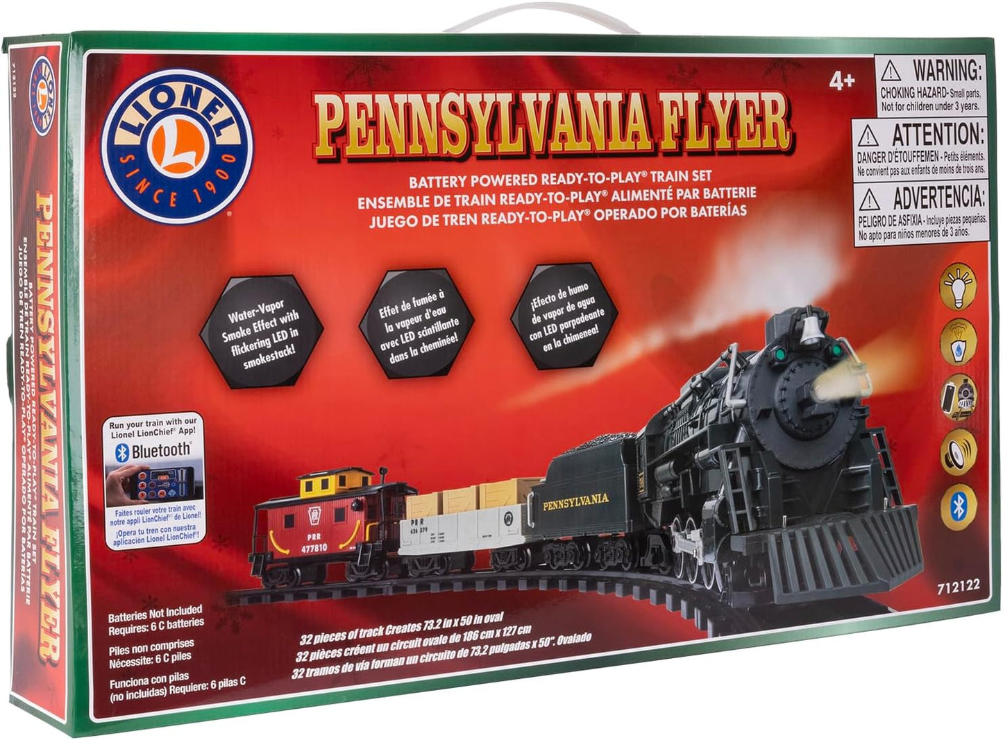Lionel Pennsylvania Flyer Battery-Powered Train Set - Bluetooth Control, Smoke, Lights & Sounds | 2-Rail Track for Kids 4+
