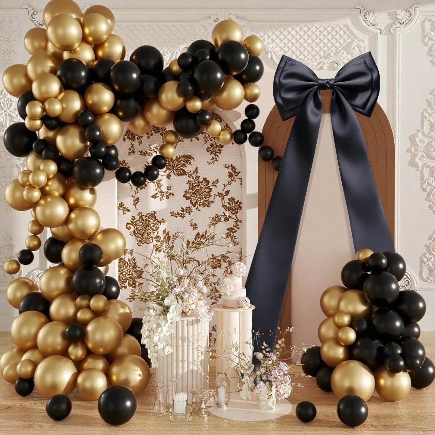 Skiennix Giant Bow Decoration - 83x20 Inches Satin Bow for Birthday Party, Wedding & Nursery (Black)