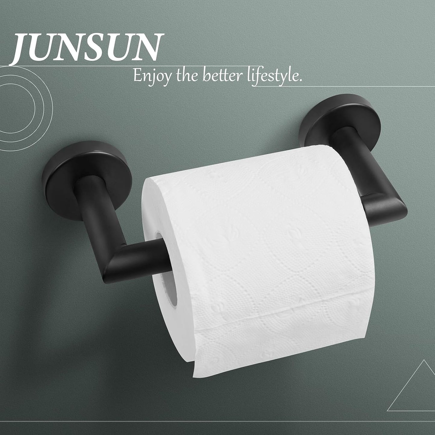 JunSun Matte Black Toilet Paper Holder - Wall-Mounted Pivoting Design for Large Mega Rolls