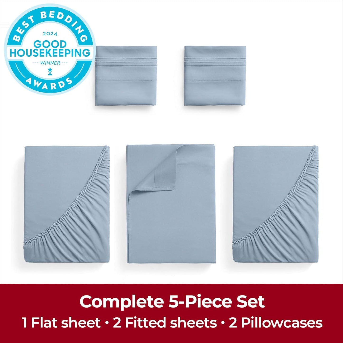 Mellanni Extra Deep Split King Sheets - Luxury Ultra Soft Cooling Bedding - 5 PC Set in Blue Hydrangea