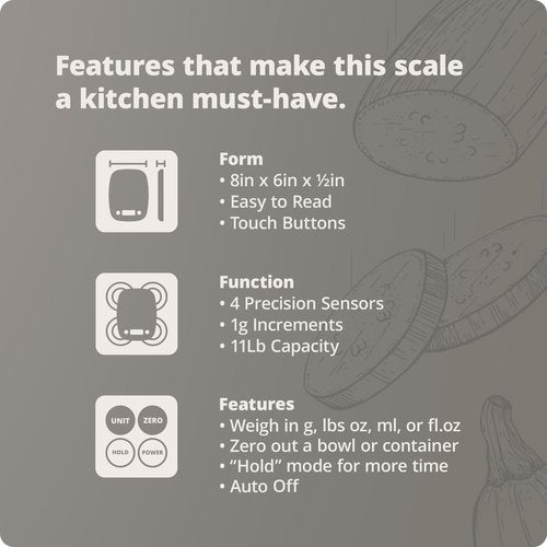 Greater Goods Food Scale - Digital Kitchen Scale, 1g Precision, Easy-Tare & Quick Conversion, Slim Compact Design, Durable & Portable | Ideal for Cooking, Baking & Meal Prep