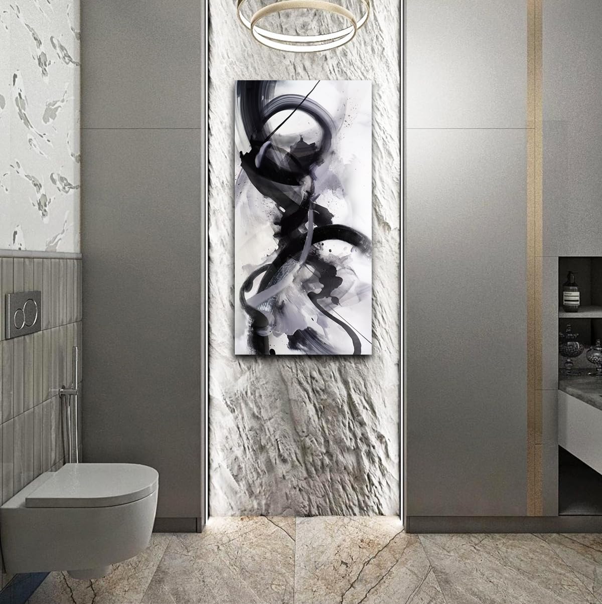 Black White Abstract Wall Art Canvas Geometric Lines Print Picture Large 20x40 Inch Contemporary Artwork Pinting for Bedroom, Dining Room, Office…