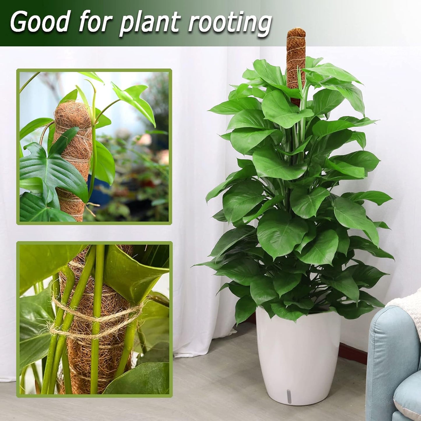 Soupiar 28" Bendable Moss Pole - Rust-Free Aluminum Core Plant Support Stakes for Monstera | 2-Pack with 13.2ft Jute Rope