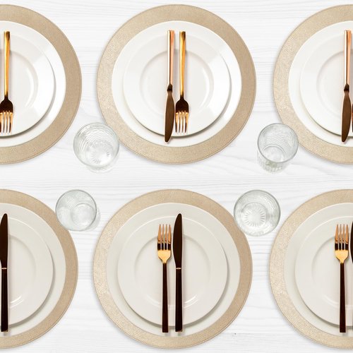 Homewear Placemats Set of 6 – Round 15” Faux Leather Table Mats for Dining, Heat Resistant & Non-Slip Washable Table, Indoor, Outdoor, Dining Table Set for 6, Modern Kitchen & Holiday Use, Champagne