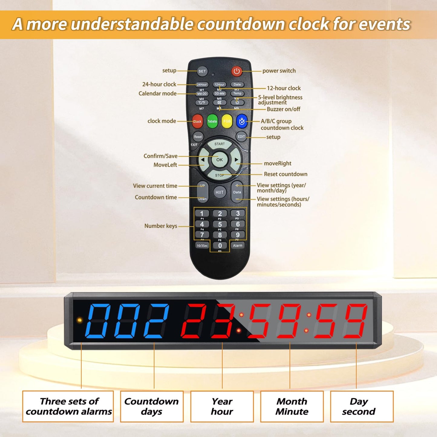 SMAHEAT LED Countdown Clock, 999 Days, 23 Hours, 59 Minutes, 59 Seconds, Event Countdown Clock/Factory Accepts Your Exclusive Customization (2.1 inches 3 Blue+6 red)
