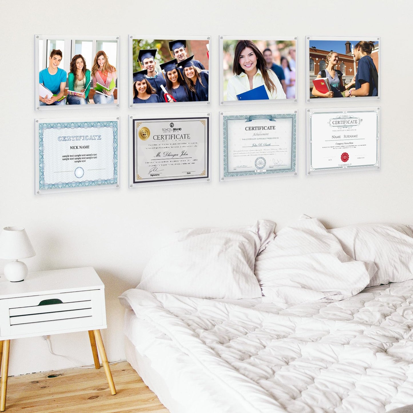 Kalami 3 Pack 11x14 Acrylic Wall Mount Picture Frame Self Adhesive, Floating Frameless Clear Photo Frame for Diploma Certificate Degree Document Display Gallery Wall-Full Frame Size 12.4x15.4