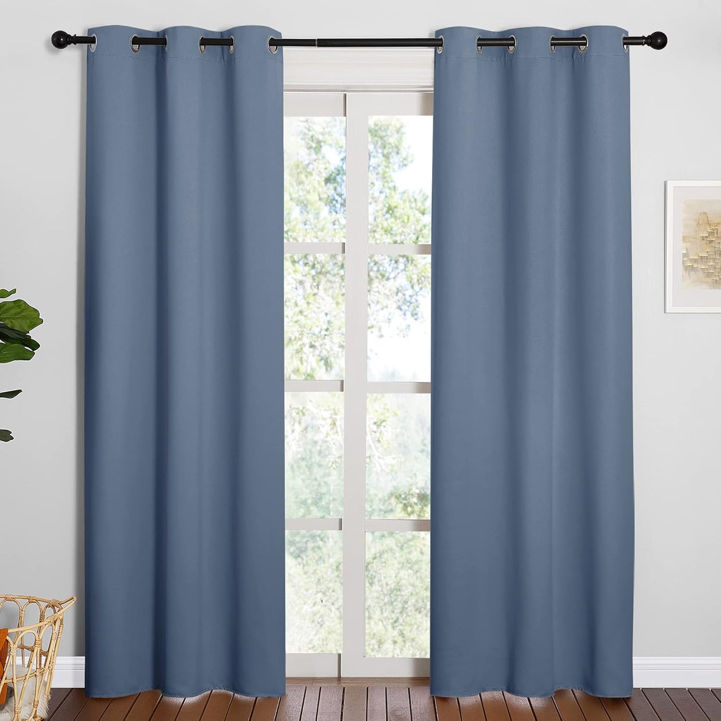 NICETOWN Triple Weave Thermal Insulated Blackout Curtains - Stone Blue, 42"x84" Double Panels for Guest Room