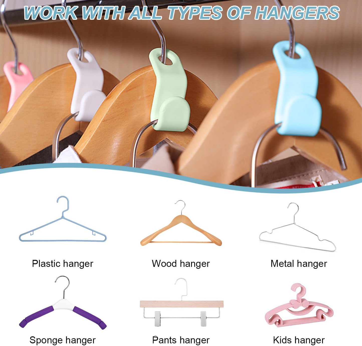 Skiennix 50 PCS Space Saving Hanger - Heavy Duty Clothes Connector Hooks for Closet Organization (White)
