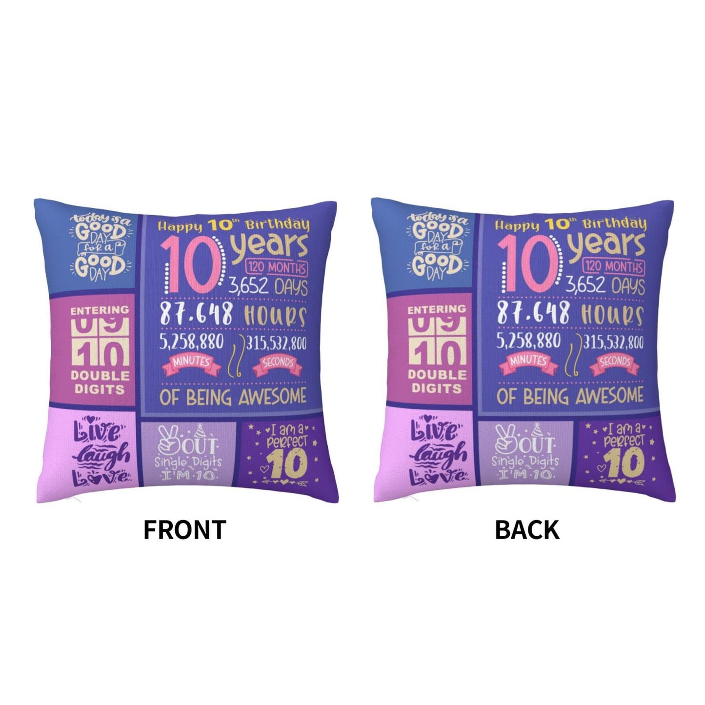 Skizbcw Gifts for 10 Year Old Girl - 10th Birthday Decorations for Girl - 10 Year Old Girls Birthday Gifts Ideas - Gift for Ten Years Old Girls - 10th Birthday Gift Throw Pillow Covers 18 x 18 inch