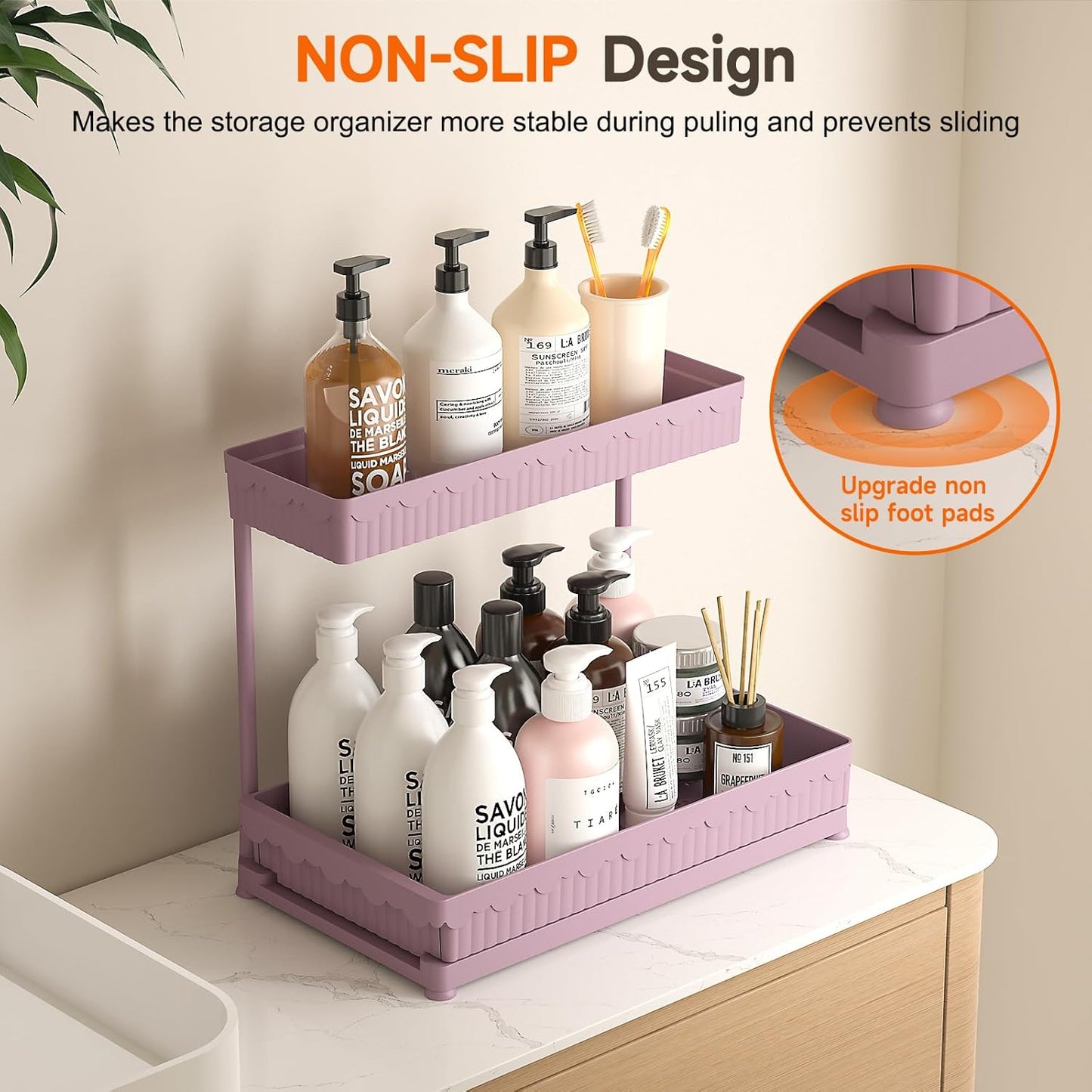 Sevenblue Multi-Purpose Under Sink Organizer - L-Shaped Pull-Out Storage for Bathroom & Kitchen | Pink, 12.85 Inch