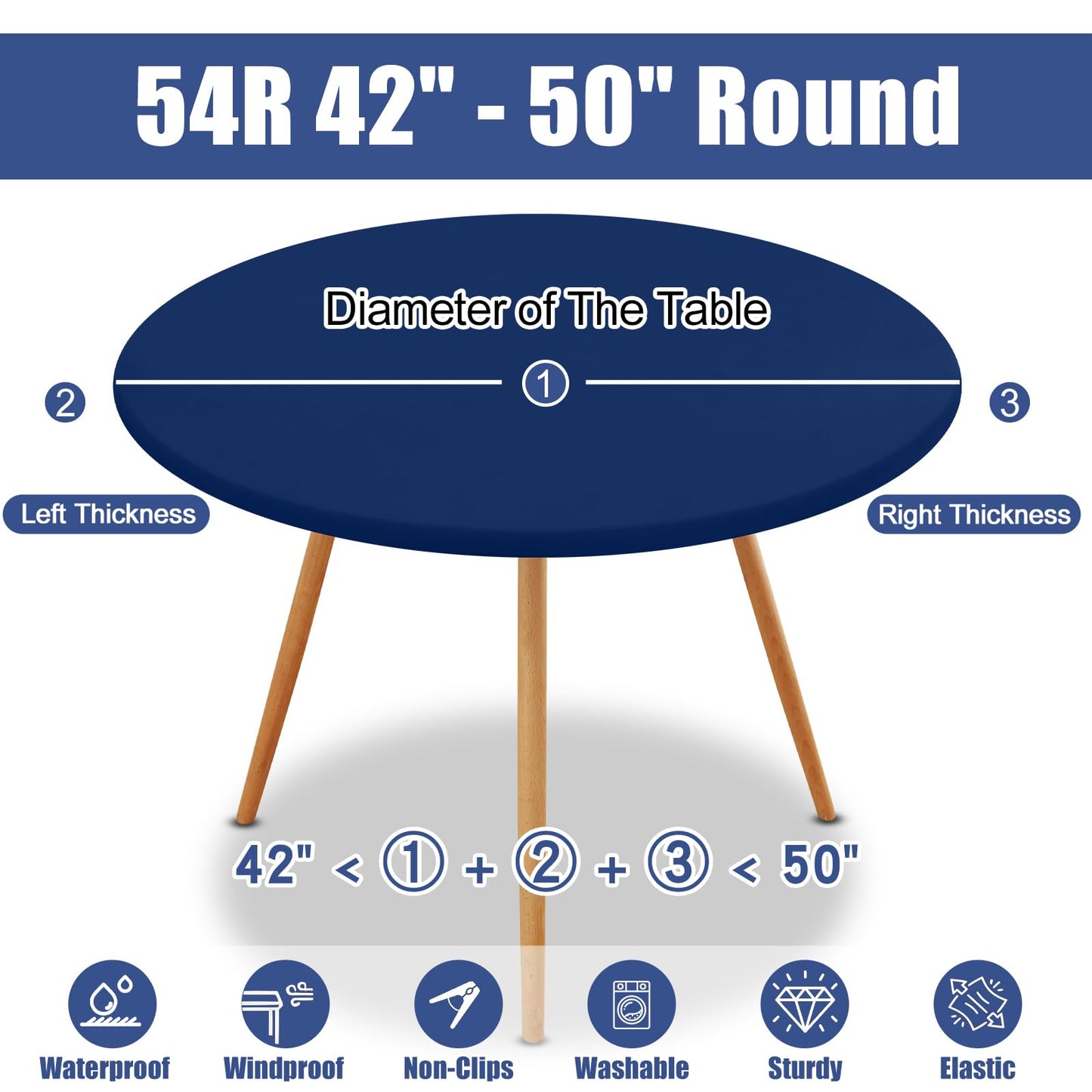 Moosfor Round Spandex Tablecloth, Elastic Fitted Waterproof Tablecloths for 42"-50" Tables, Stretch Washable Picnic Table Cover for Camping, Dining, Indoor and Outdoor, Navy