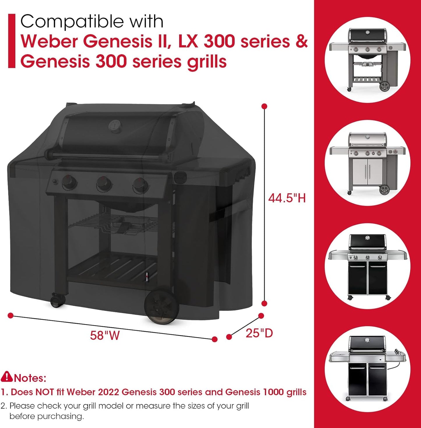 Unicook 58 Inch Grill Cover - Heavy Duty Waterproof BBQ Protection for Weber Genesis II & LX 300 Series