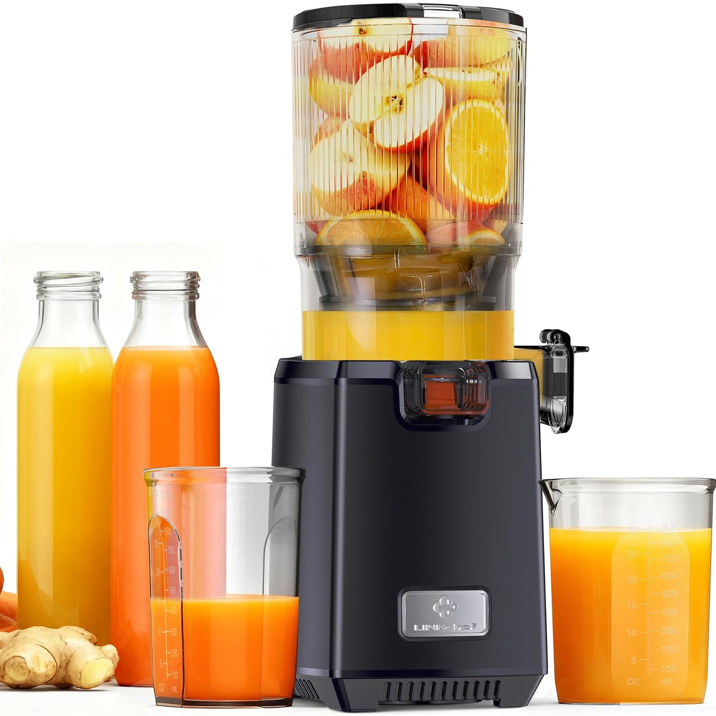 LINKChef Cold Press Juicer Machines, 130mm Diameter and 1.8L Capacity Juicers Whole Fruit and Vegetable, 250W Masticating Slow Juicer with Automatic Cutting, BPA-Free Tritan