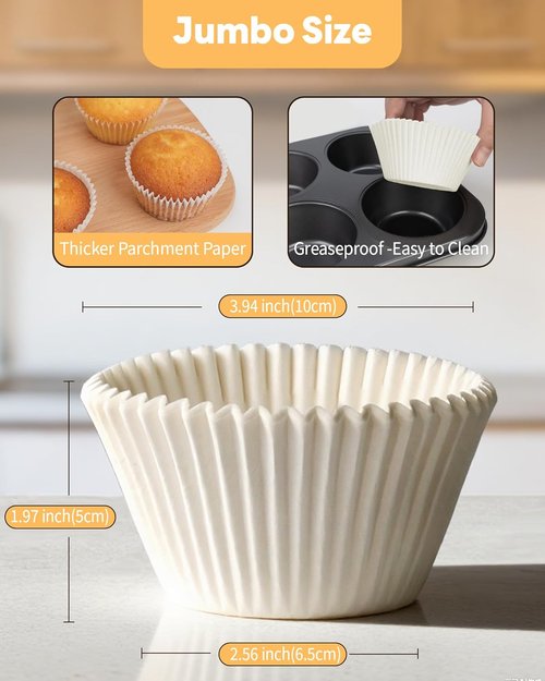 Bake Choice Jumbo Cupcake Liners - 100pcs Greaseproof Parchment Paper Muffin Wrappers for Parties & Events