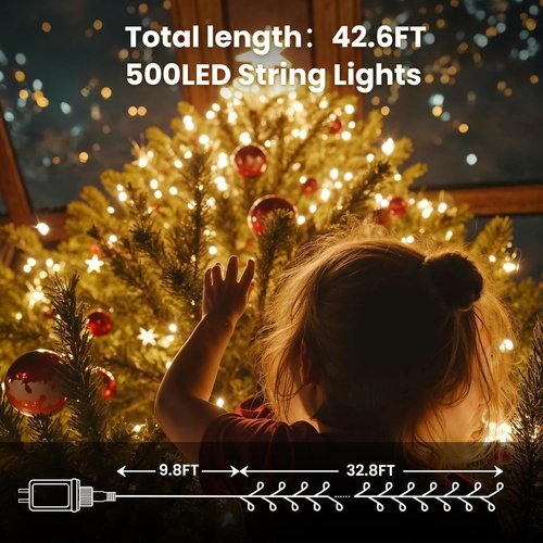 Dailyart Fairy Lights - 500 LED Warm White String Lights with Remote & Timer | 42ft Waterproof Decor