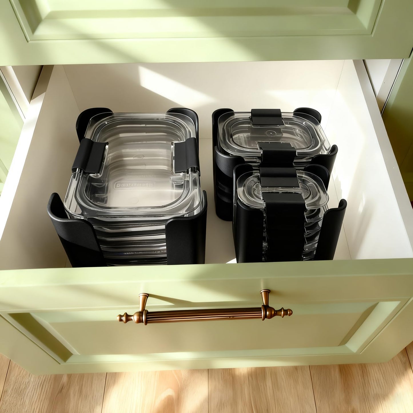Food Container Lid Organizer for Rubbermaid Brilliances nap-on lids, Lid Organizer for Kitchen Cabinet Storage (3-Piece) - Holds 24 Lids for 4.7 Cup, 3.2 Cup, 1.3 Cup & 0.5 Cup Containers (Black)