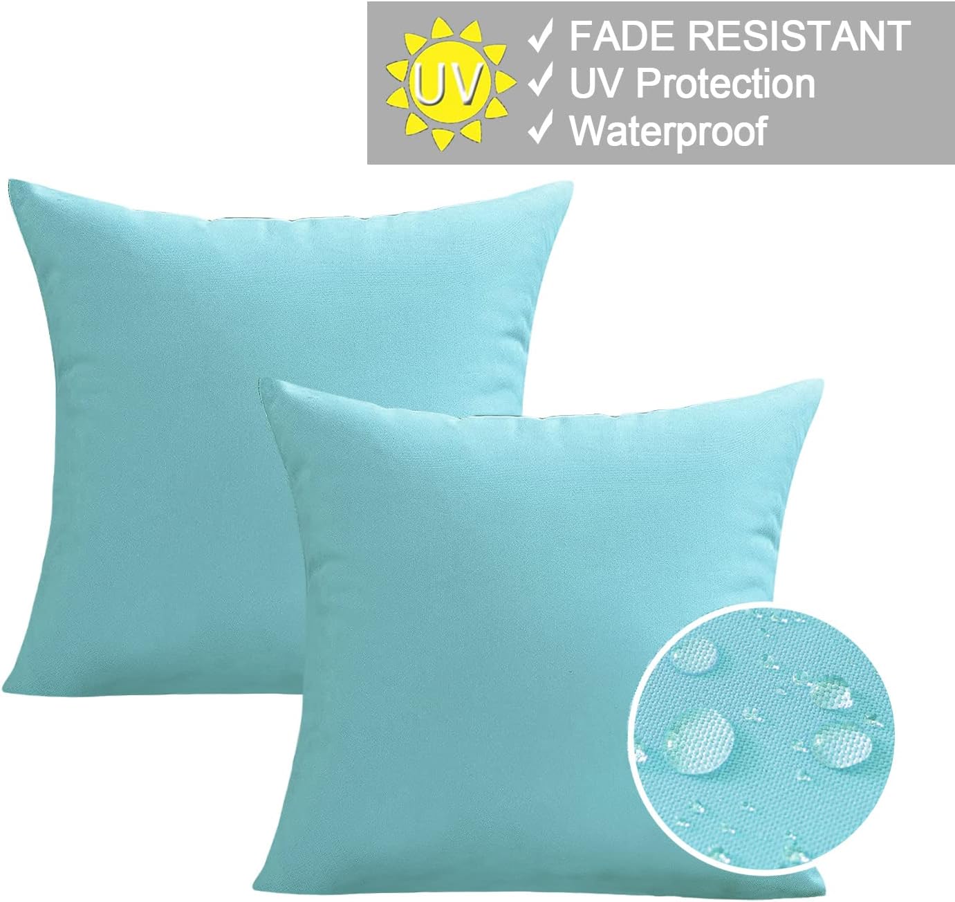 VAKADO Outdoor Waterproof Throw Pillow Covers - Set of 2 Decorative Aqua Cushion Cases | 18"x18" for Patio & Garden