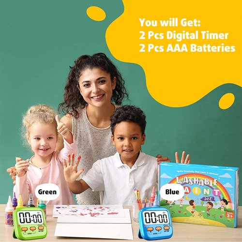 Azosowo 2 Pack Digital Timer for Kids, Magnetic Kitchen Timers for Cooking, Egg, Teachers, Classroom, Study, Exercise, Oven Baking - AAA Battery Included