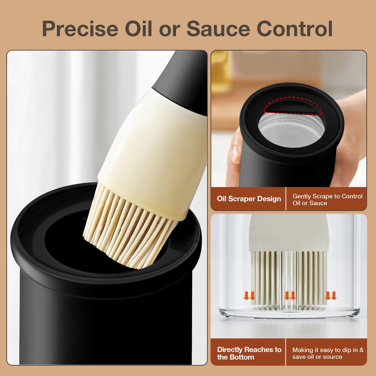 YARRAMATE 300ml /10oz Oil Dispenser with Brush - Glass Oil Bottle for Kitchen with Silicone Heat Resistant Basting Brush - Cooking Brush for Vinegar Sauce BBQ Grill Frying - Black