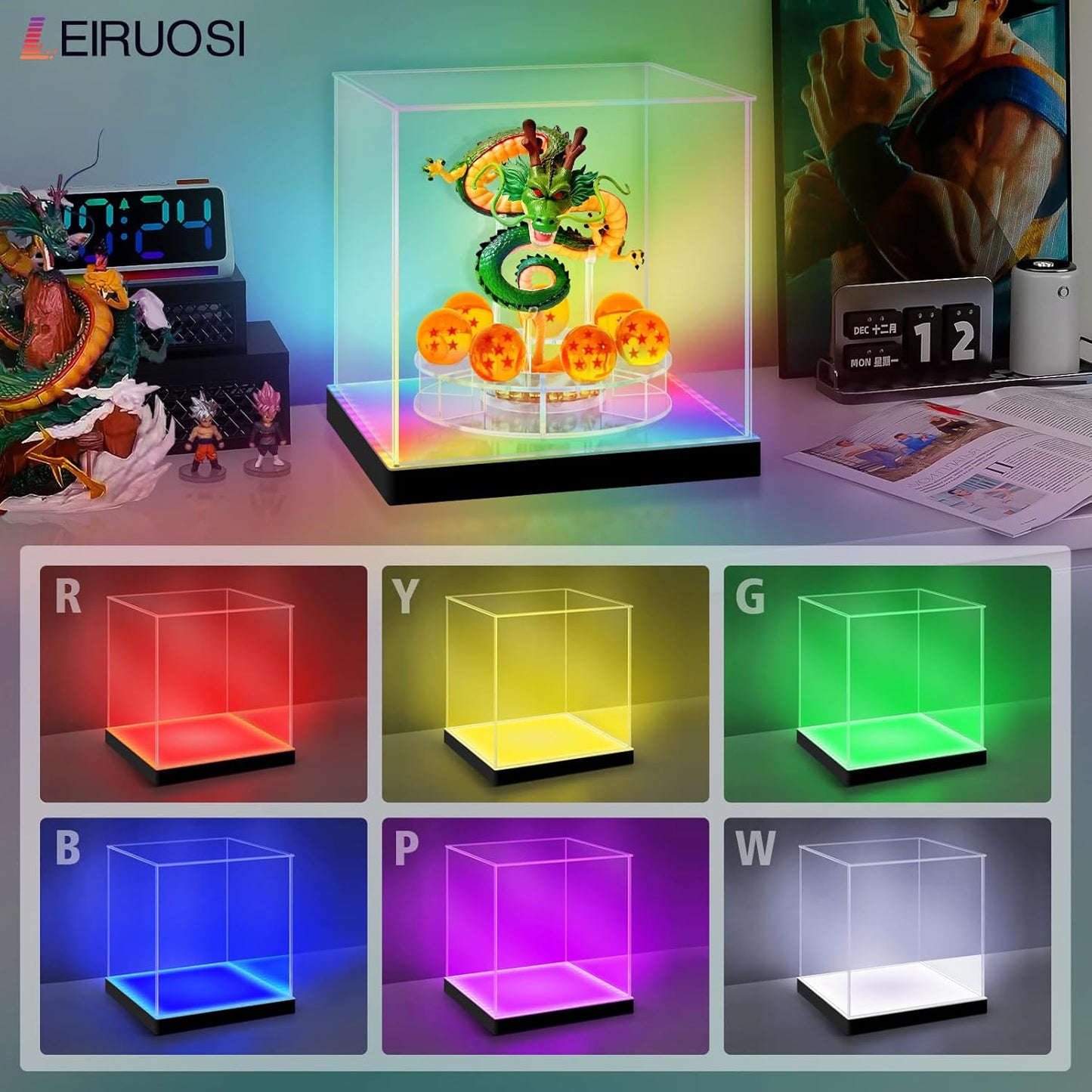 Shenron Clear Acrylic Display Case - LED Showcase for Dragon Shenlong Statue & Dragon Balls | Dustproof Protection