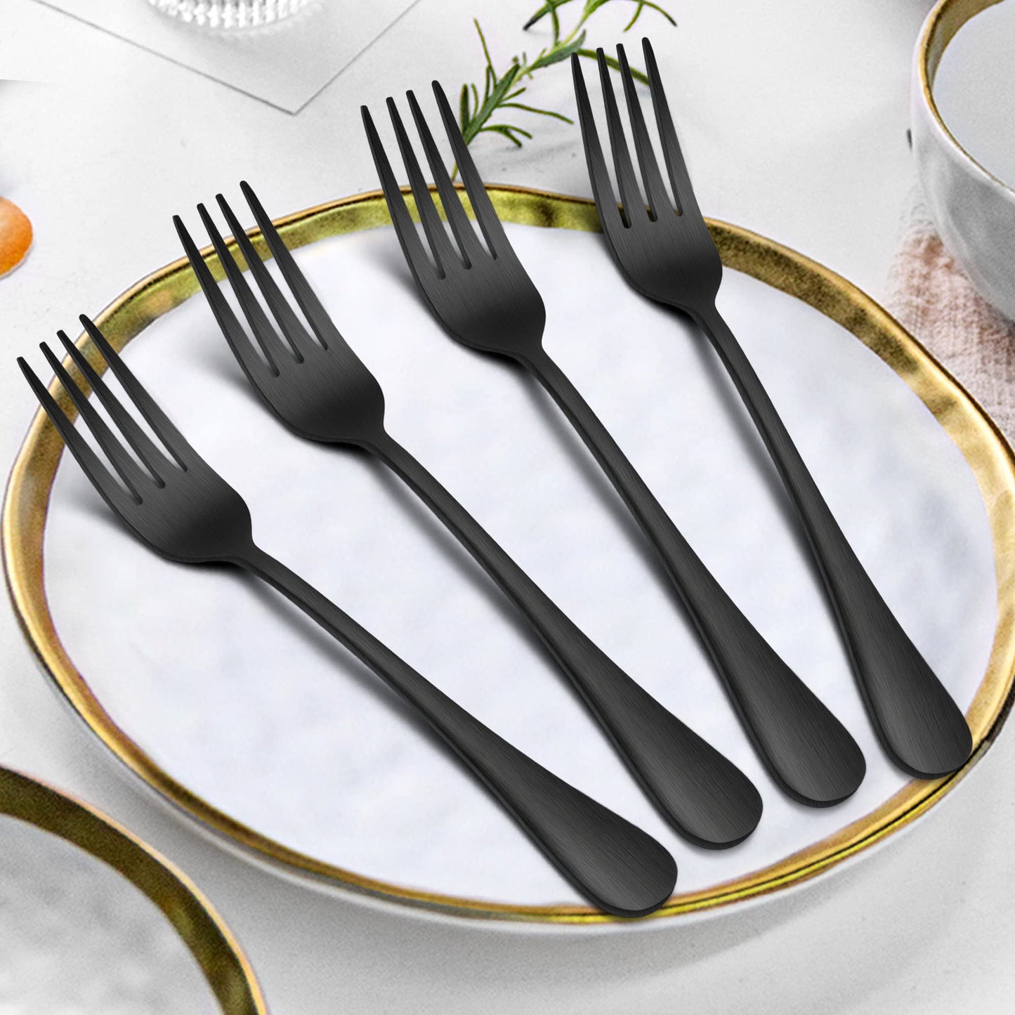 LIANYU 16-Piece Matte Black Forks and Spoons Silverware Set, 8 Dinner Forks and 8 Teaspoons, Stainless Steel Black Flatware Cutlery Set for Home Kitchen Hotel, Satin Finished, Dishwasher Safe