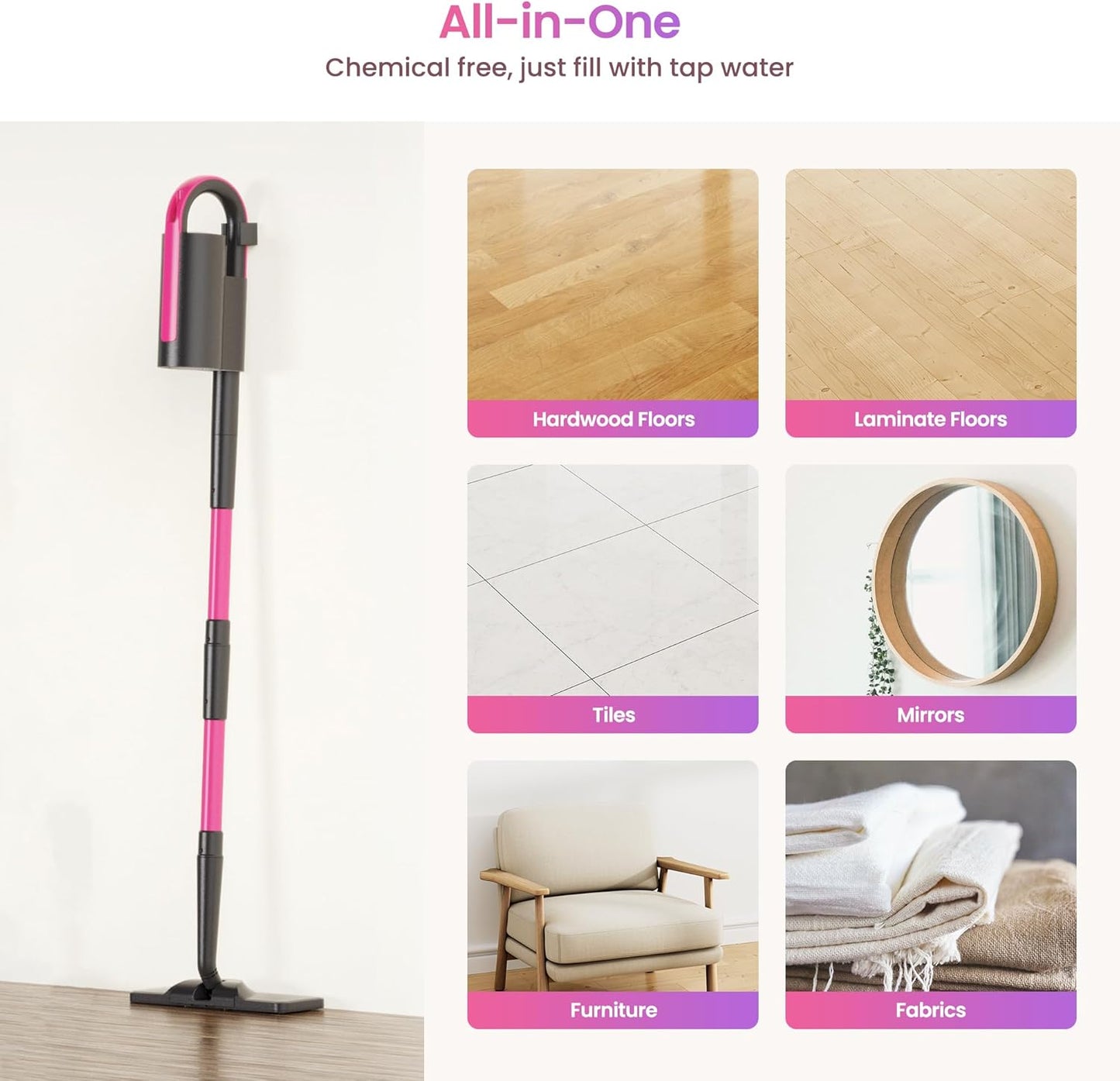 Schenley 19-in-1 Steam Mop - Dual-Rod Design with Detachable Handheld Steamer & Multi-Purpose Accessories