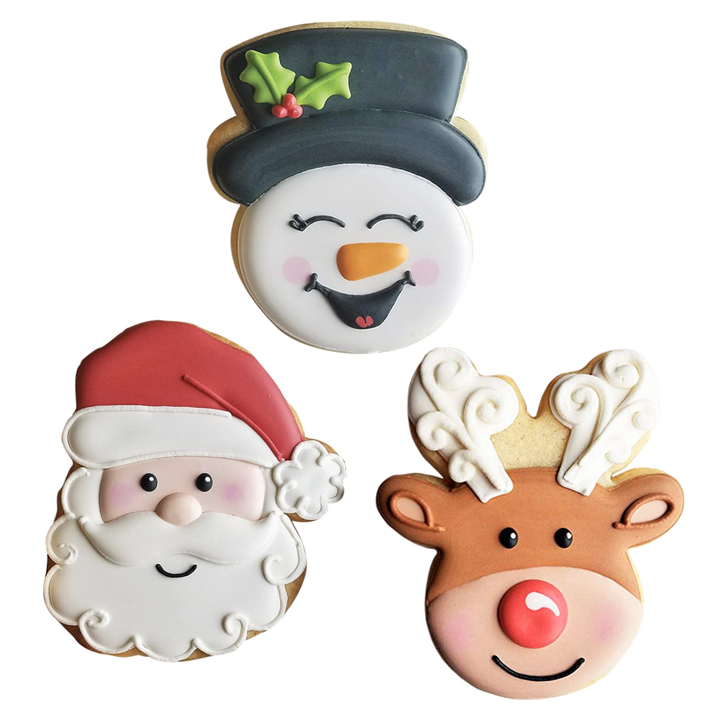 Ann Clark Faces of Christmas Cookie Cutters 3-Pc. Set (Santa Face, Reindeer Face, Snowman Face) Made in USA