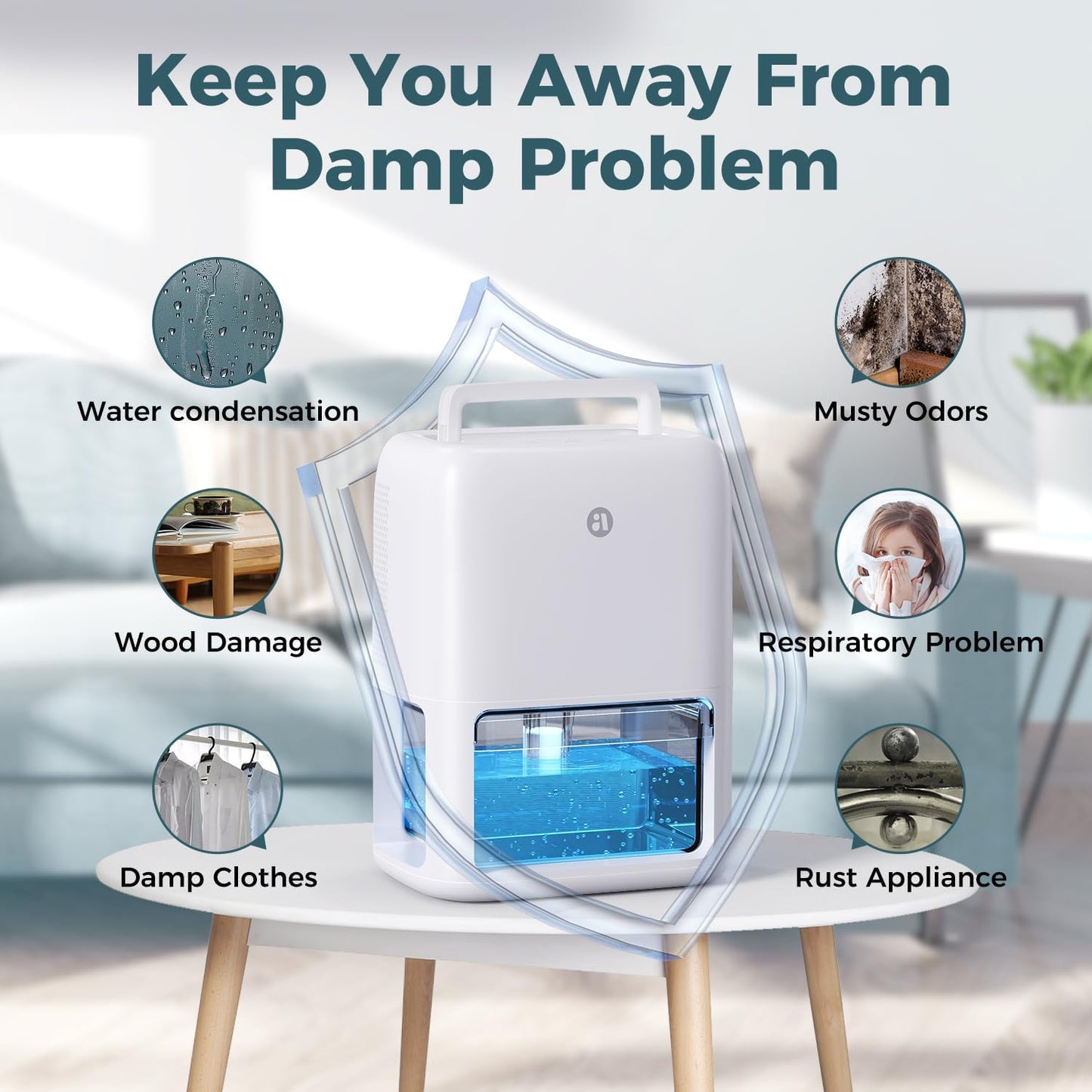 Skiennix 60 OZ Dehumidifier - Quiet Dual-Semiconductor Design with Timer & 7 Color Lights | Portable for Home & RV