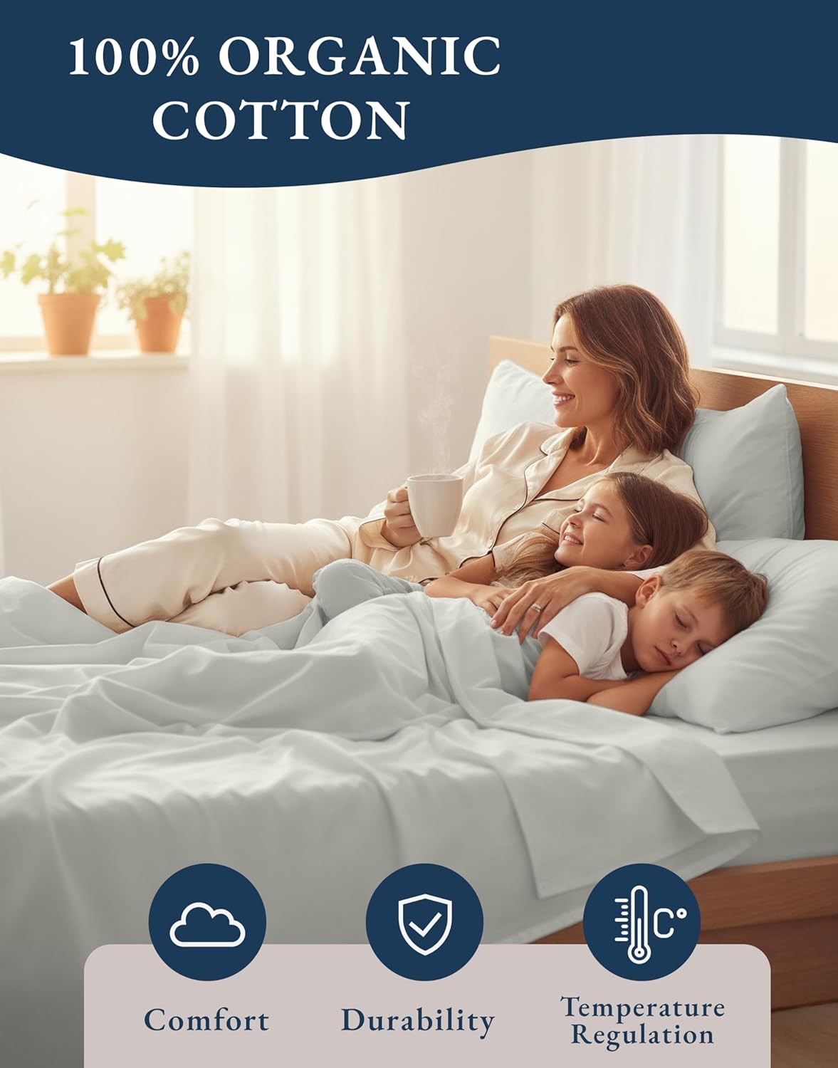 LANE LINEN 100% Organic Cotton Queen Sheet Set - Soft Percale Weave, Deep Pocket, Hotel-Quality | Glacier Grey