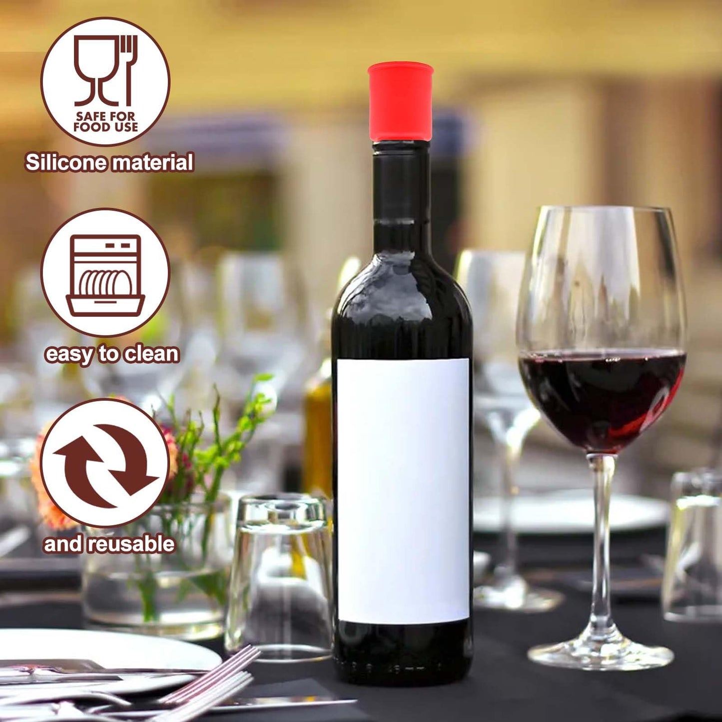 Vodolo Silicone Wine Stopper,4pcs Reusable and Unbreakable Glass Bottle Sealer Covers Wine Stoppers, Wine Plug,Wine Cork Stopper for Keeping Wine Champagne Fresh Home Use