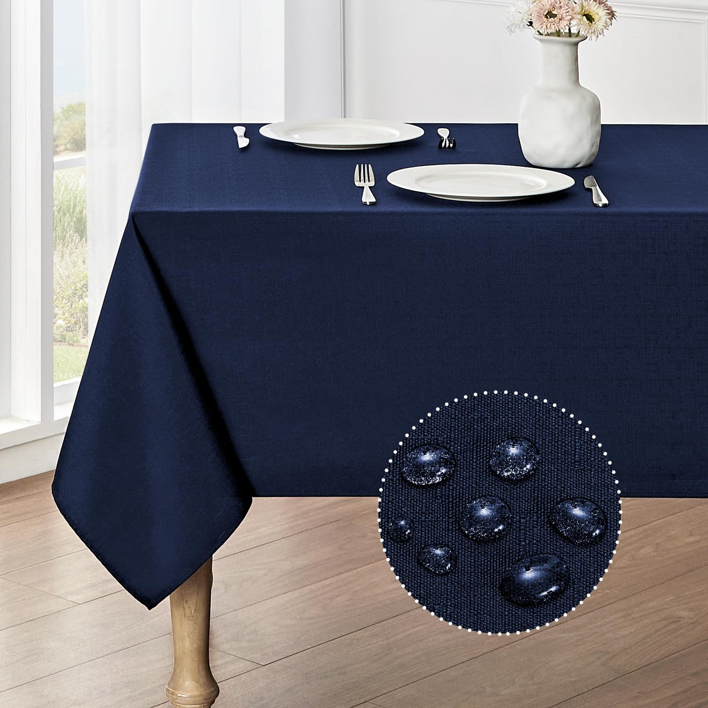 Veblandy 2 Pack Rectangle Tablecloth, 60x120 inch, Water Resistant Wrinkle Free Linen Textured Table Cloth Washable, Decorative Fabric Table Cover for Dining, Party and Camping, Navy Blue