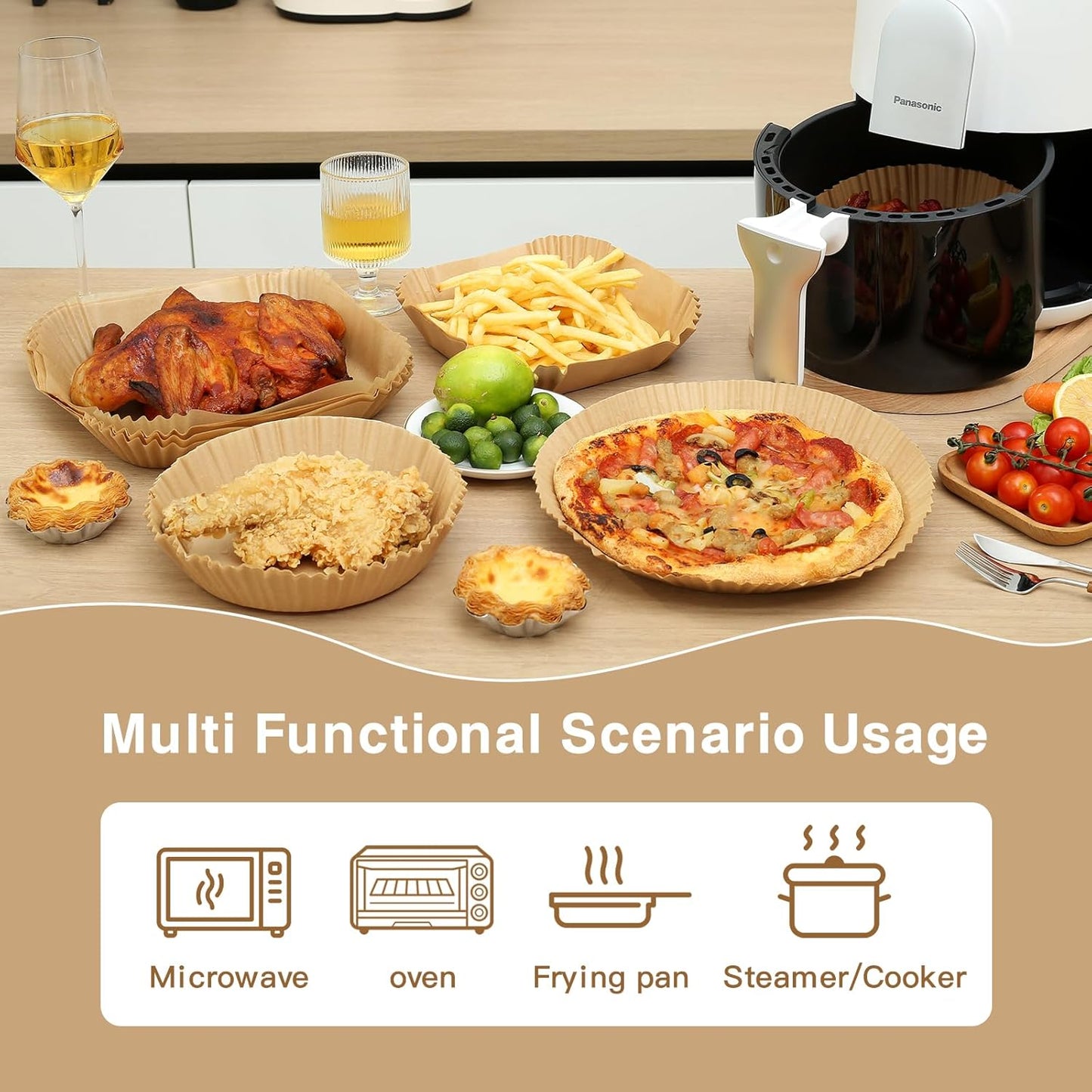 Air Fryer Liners | 100PCS Non-Stick Parchment Paper for 3-5QT Air Fryers & Microwaves - 6.5 Inch Square