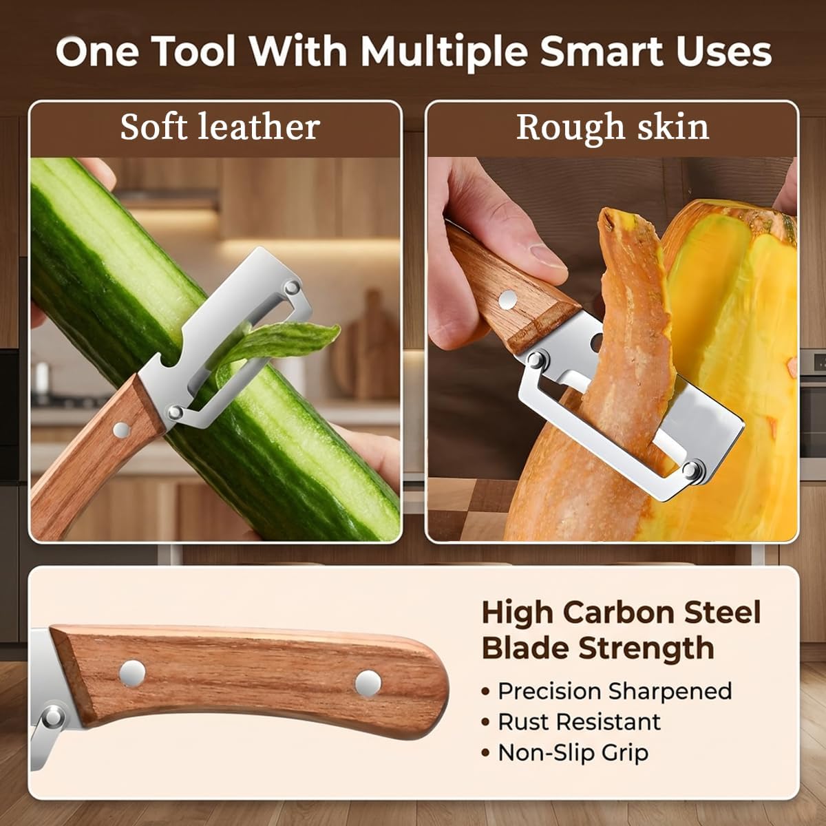 Skiennix Vegetable Peeler Set - Ergonomic Wooden Handle & Stainless Steel Blade | 2-Pack Kitchen Essential