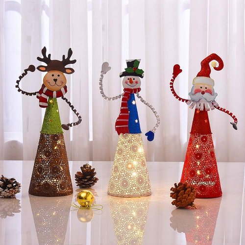FORUP Lighted Christmas Table Decorations - Set of 3 LED Santa, Snowman & Reindeer Figurines