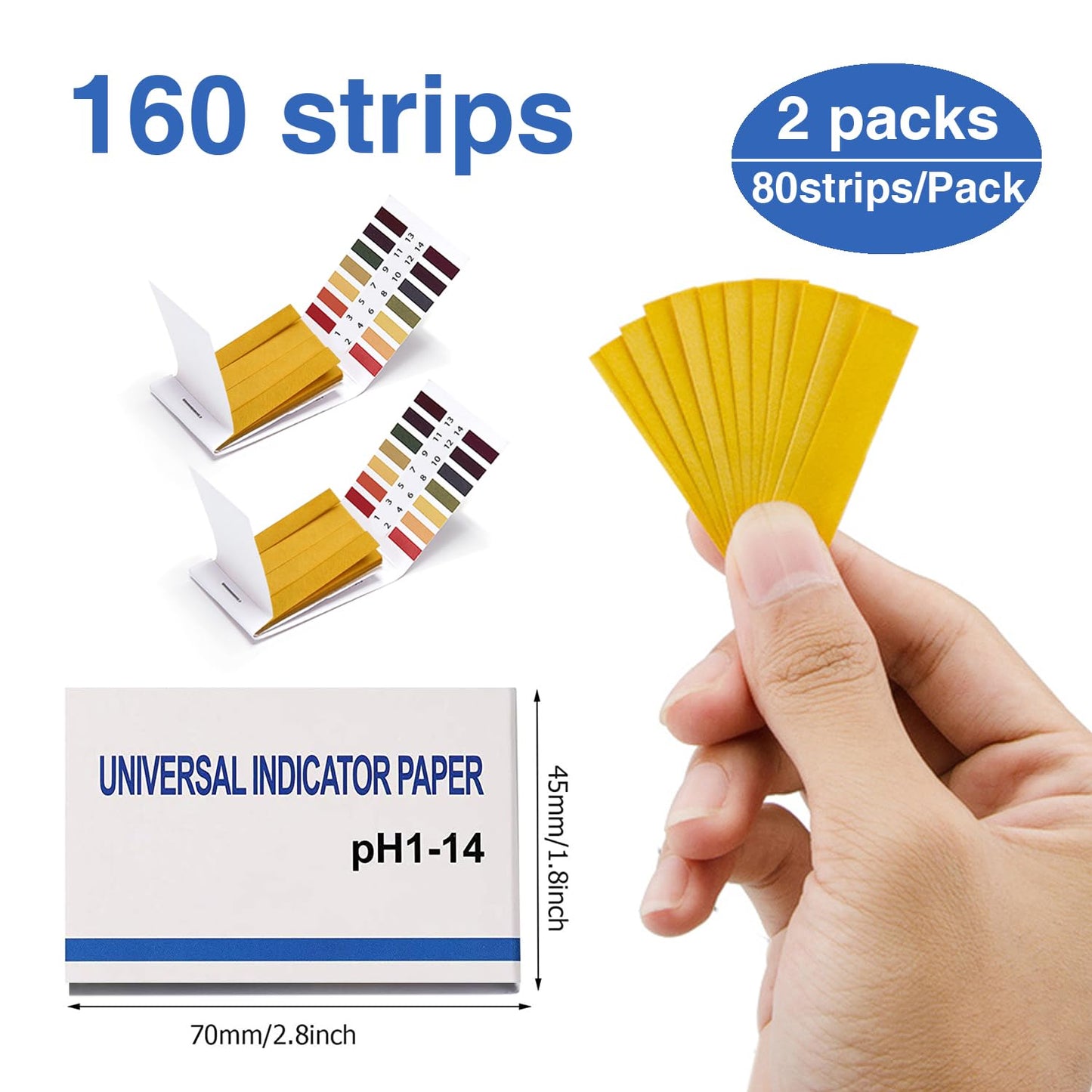 2 Pack pH Test Strips, 160 Strips pH.1-14 Universal pH Test Paper Litmus Test Paper Soap Making Testing Strips for Water Wine Saliva Urine Soil Testing Pet Food and Diet pH Monitoring (Sealed Pack)