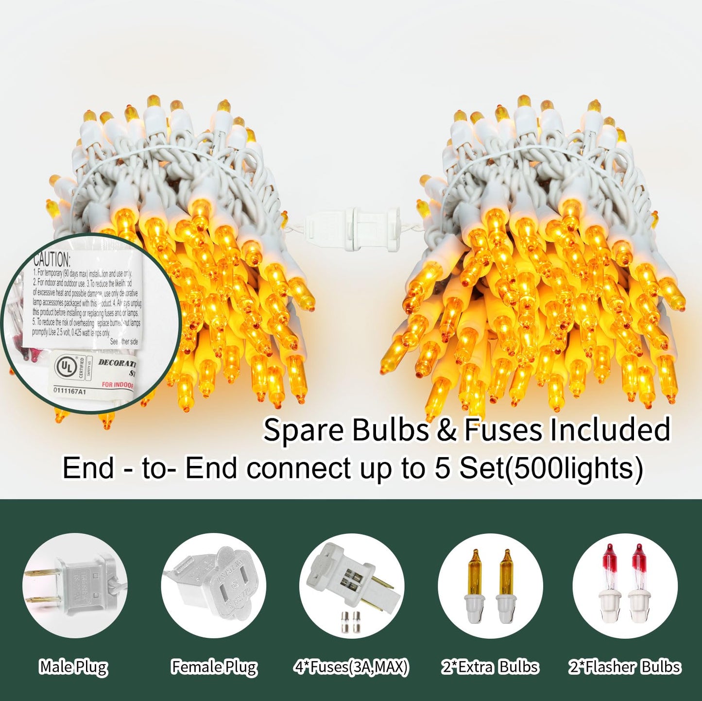 LAMPHOME Yellow Easter Lights 100 Count 19.6 Feet Incandescent Bulb Mini Golden String Lights for Indoor Christmas Tree Garland Birthday Wedding Party Festival Decoration, White Wire