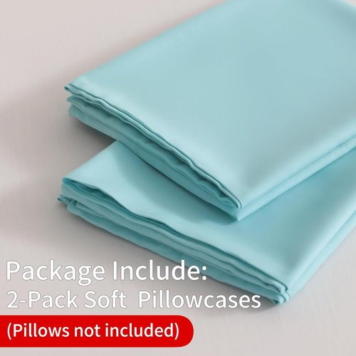 BEDSUM Microfiber Pillowcases Set of 2 - Soft, Wrinkle-Resistant, Easy Care | Aqua, 20x26 Inches